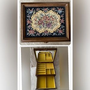 Vintage Floral TAPESTRY Musical Wooden Jewelry Box With Mirror Velvet, Japan